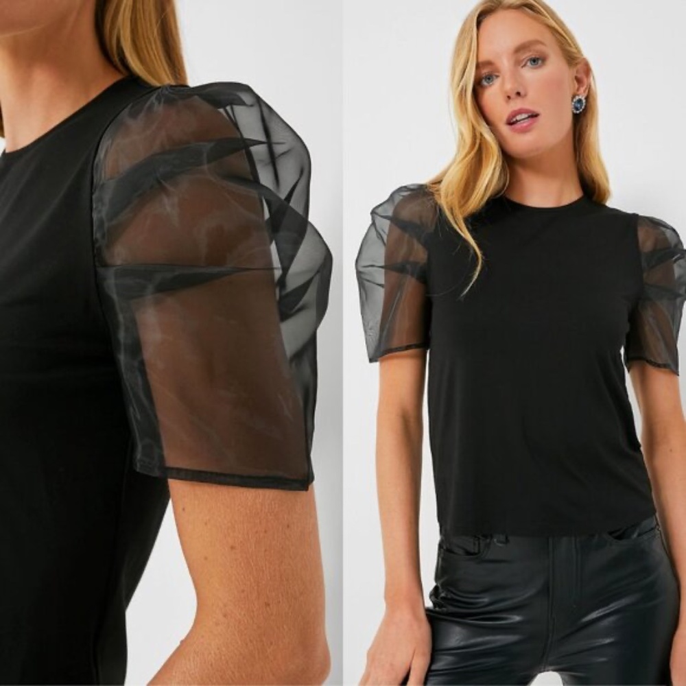 Tuckernuck-Hyacinth House NEW Black Short Tulle Sleeve Darby Blouse Size Small